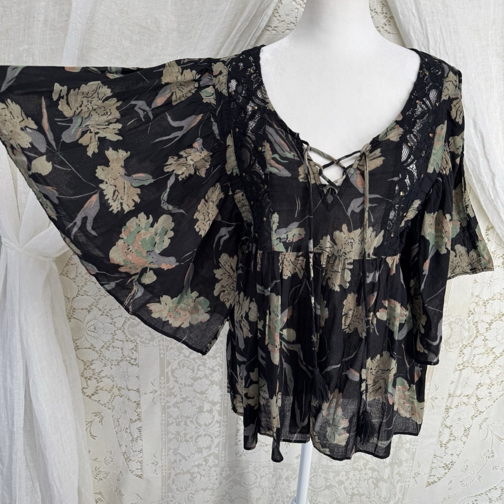 Denim & Supply Ralph Lauren Dark Floral Boho Top S Whimsigoth Peasant Oversized